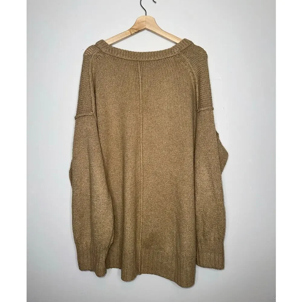 Free People Brookside Tunic Sweater Oversized Slouchy Fit Neutral Tan Small